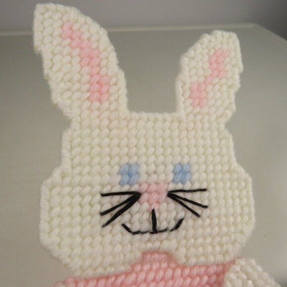 Vintage Pink Rabbit Plastic Canvas Picture Frame Baby Girl Easter Bunny Nursery - Picture 2 of 5